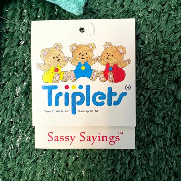 Vintage 90s Triplets Bodysuit Size Medium Aqua & White Grandma Always Says Yes! - Picture 2 of 2